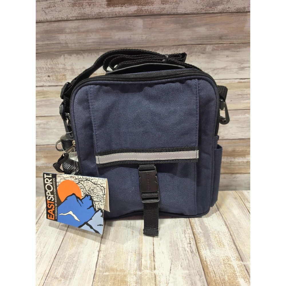 Eastsport Weekend Hauler Crossbody Bag Navy Blue Canvas with Water Bottle